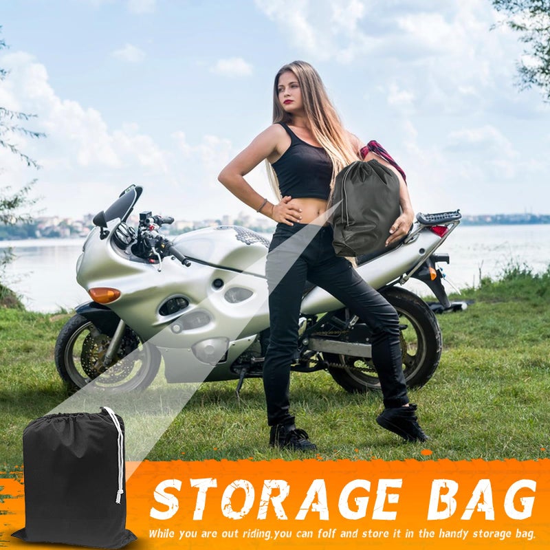 Tokept Motorcycle Cover All Season Universal Waterproof Sunscreen Outdoor Protection with Lock-Holes & Storage Bag Fits up to 104"" Motorcycles Vehicle Cover (XXL Black&Orange) - Image 5